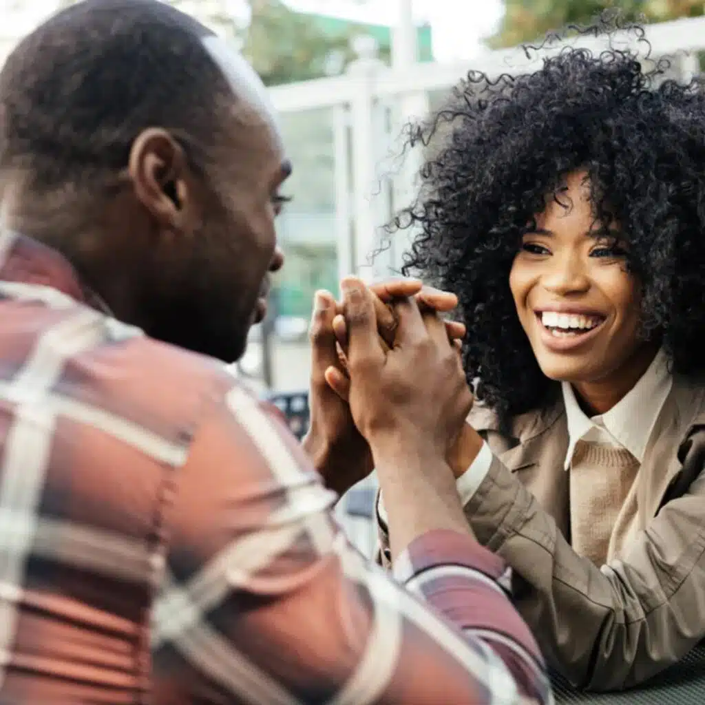 A couple connecting during counseling